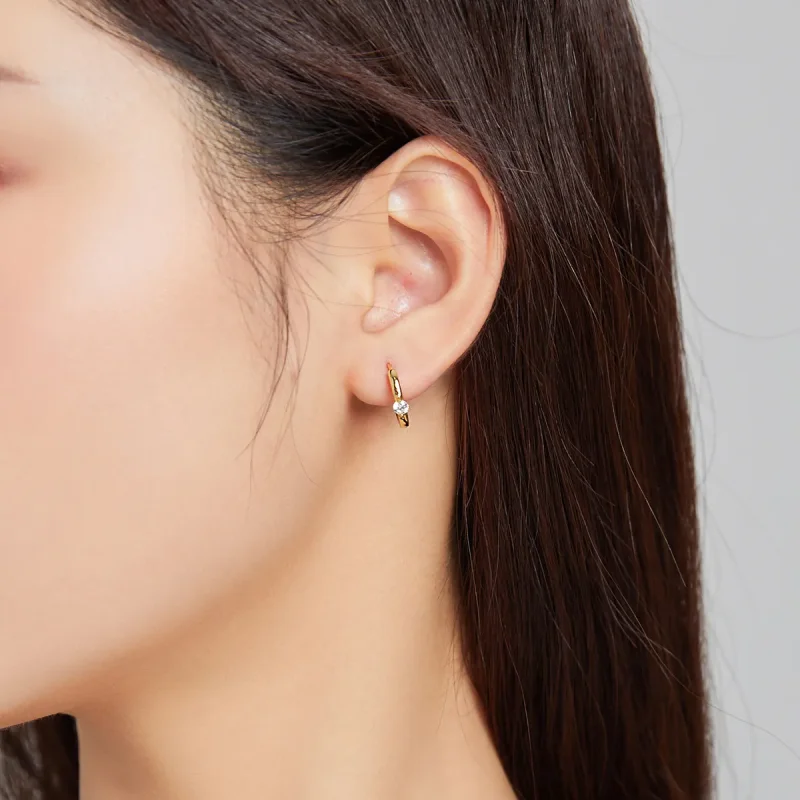 (image for) Pandora Style 18ct Gold Plated Shining Diamond Hoop Earrings - SCE1050-B - View 5