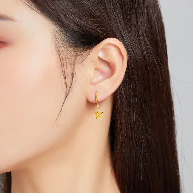 (image for) Pandora Style 18ct Gold Plated Shining Star Dangle Earrings - SCE1077-OG - View 3