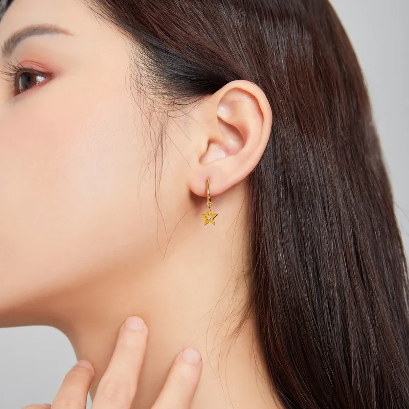 (image for) Pandora Style 18ct Gold Plated Shining Star Dangle Earrings - SCE1077-OG - View 4