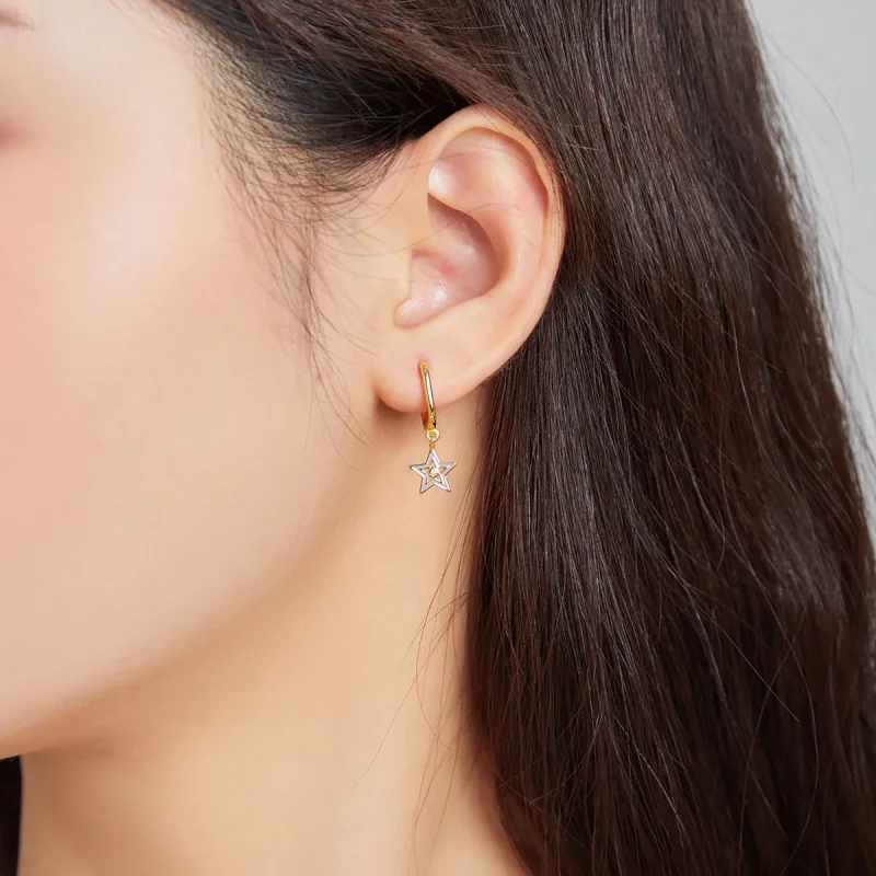 (image for) Pandora Style 18ct Gold Plated Shining Star Dangle Earrings - SCE1077-VT - View 3