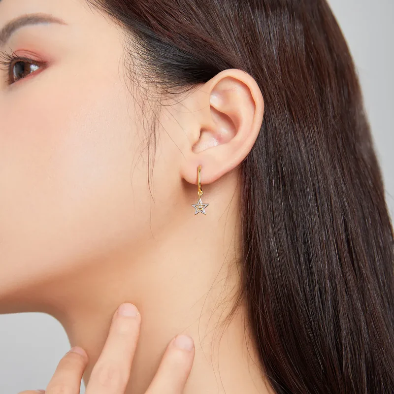 (image for) Pandora Style 18ct Gold Plated Shining Star Dangle Earrings - SCE1077-VT - View 4