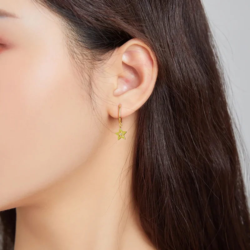 (image for) Pandora Style 18ct Gold Plated Shining Star Dangle Earrings - SCE1077-YE - View 4