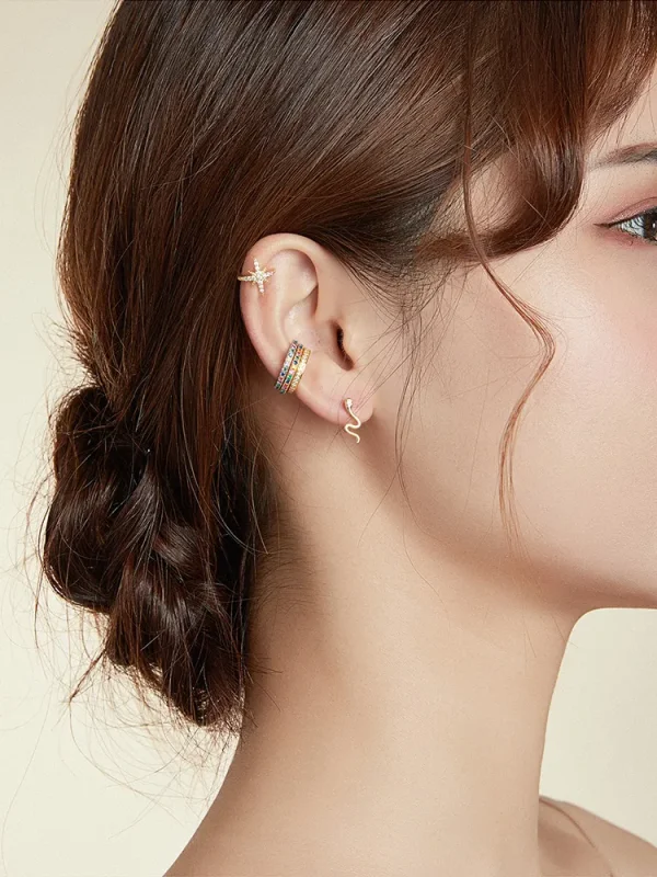 (image for) Pandora Style 18ct Gold Plated Simple Ear clip - SCE996-B - View 5