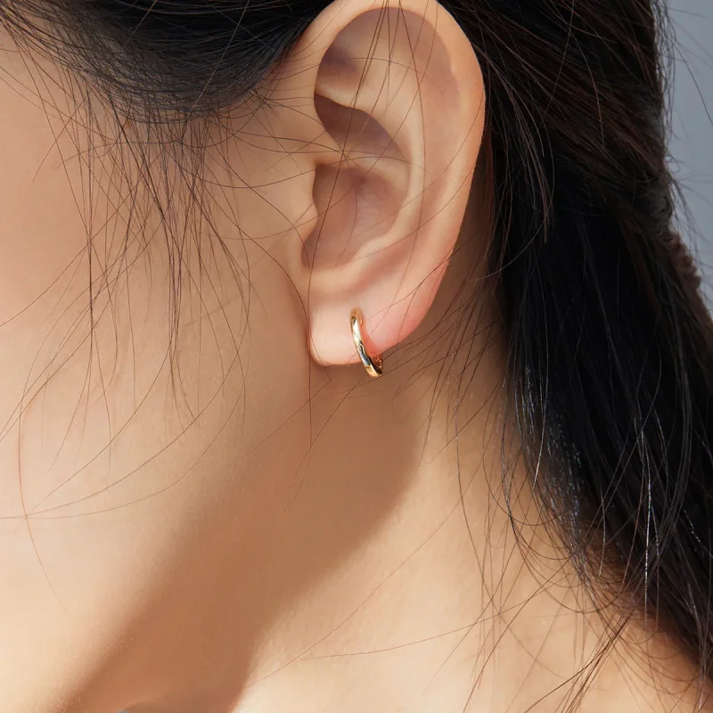 (image for) Pandora Style 18ct Gold Plated Simple Hoop Earrings - SCE808 - View 7