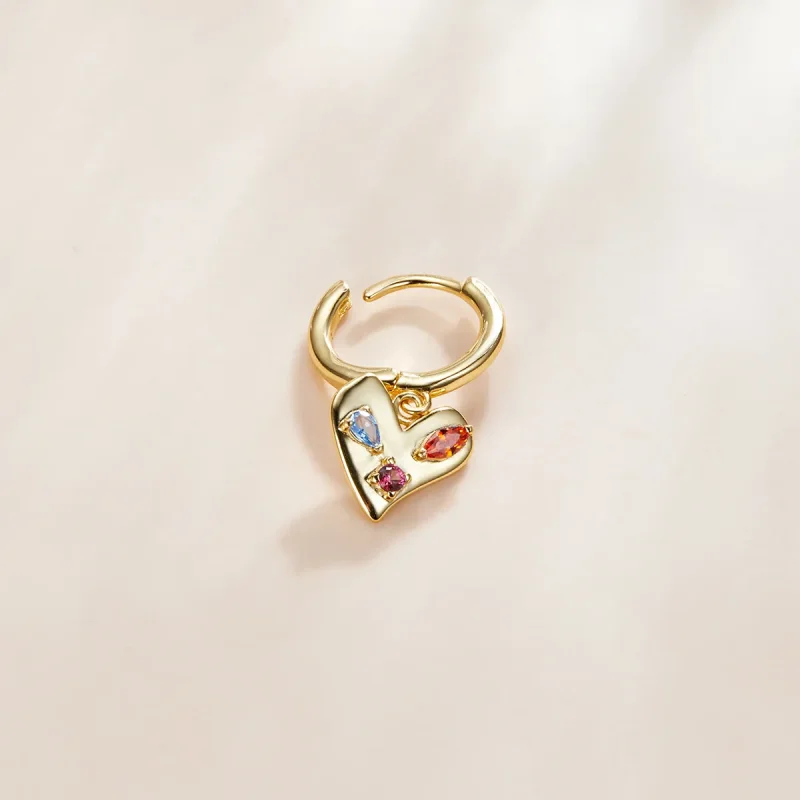 (image for) Pandora Style 18ct Gold Plated Single Colorful Heart Dangle Earrings - SCE1063 - View 2