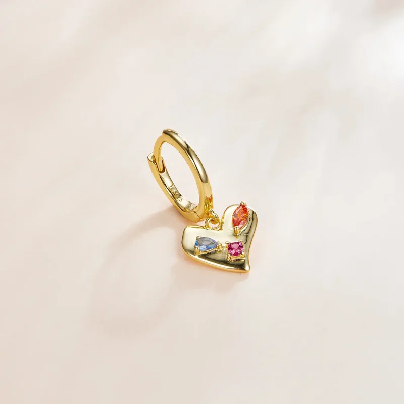 (image for) Pandora Style 18ct Gold Plated Single Colorful Heart Dangle Earrings - SCE1063 - View 4