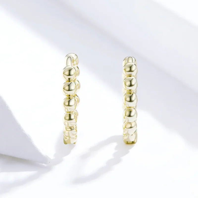 (image for) Pandora Style 18ct Gold Plated Small Ball Hoop Earrings - SCE807-B - View 2