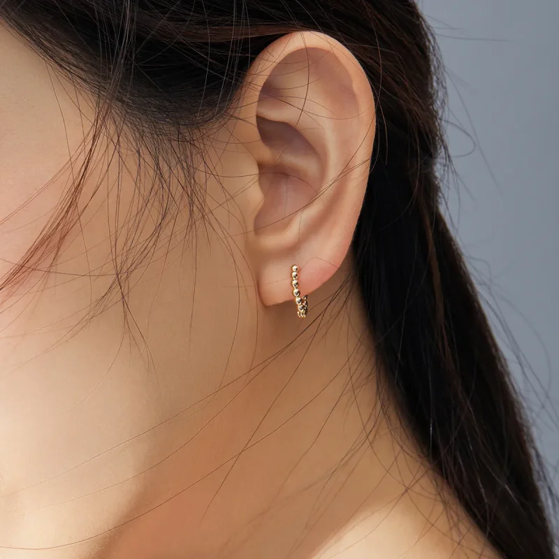 (image for) Pandora Style 18ct Gold Plated Small Ball Hoop Earrings - SCE807-B - View 7