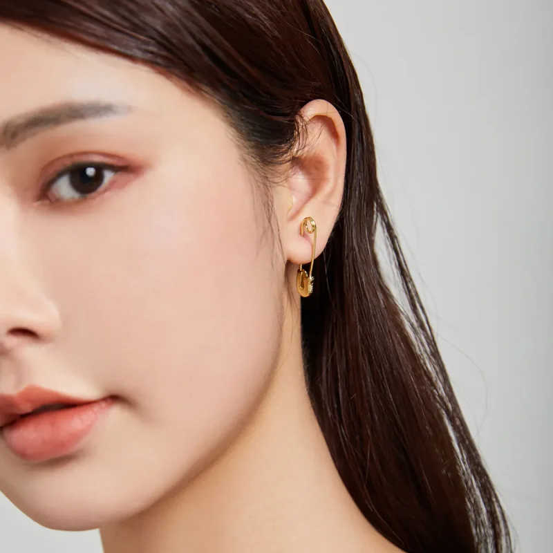 (image for) Pandora Style 18ct Gold Plated Snap-Pin Stud-Simple Stud Earrings - SCE1086 - View 4