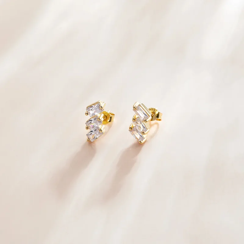 (image for) Pandora Style 18ct Gold Plated Solid Stud Earrings - SCE1051-B - View 2