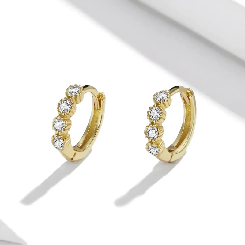 (image for) Pandora Style 18ct Gold Plated Stylish Hoop Earrings - SCE1126 - View 2