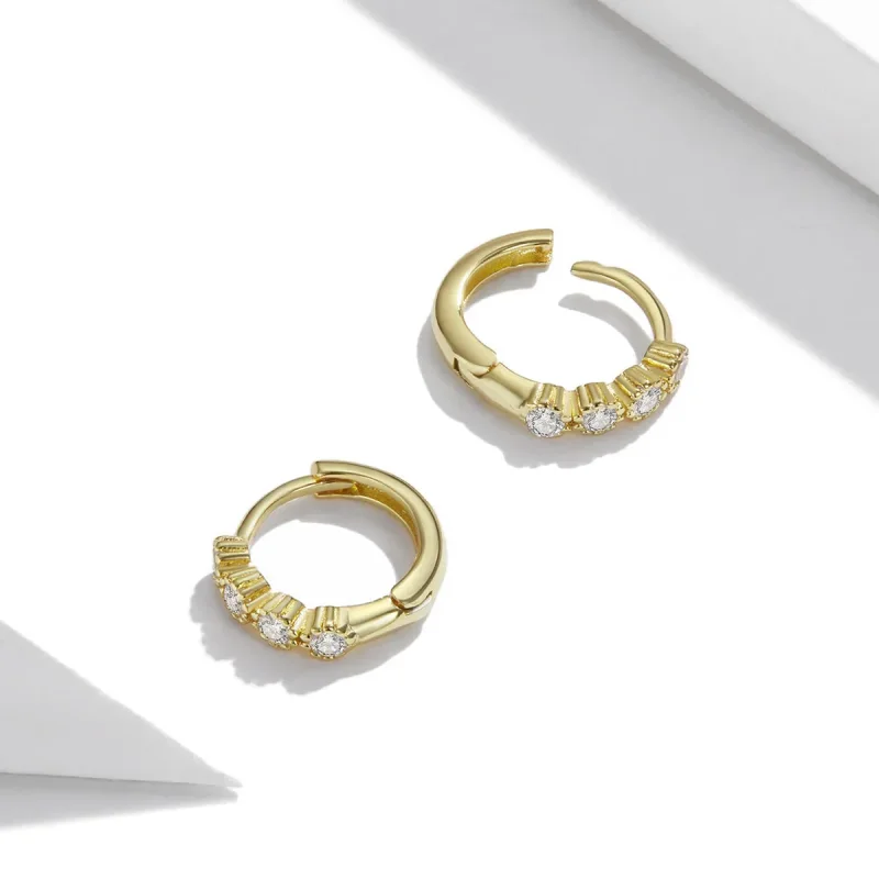 (image for) Pandora Style 18ct Gold Plated Stylish Hoop Earrings - SCE1126 - View 4