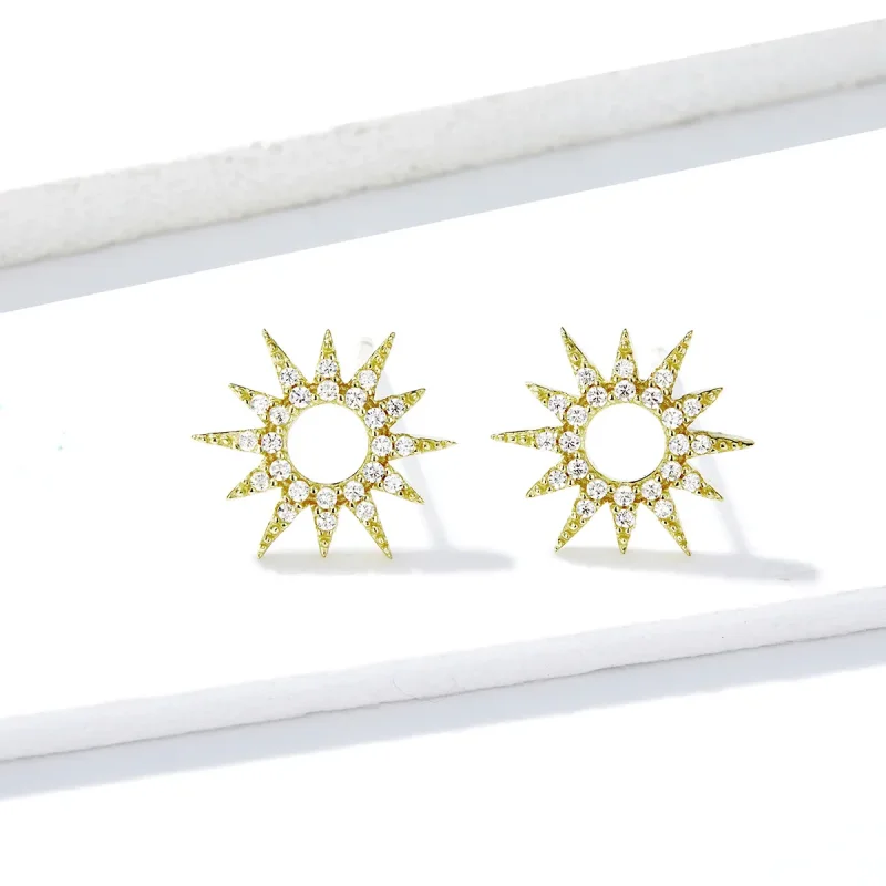 (image for) Pandora Style 18ct Gold Plated Sun Stud Earrings - BSE256 - View 2