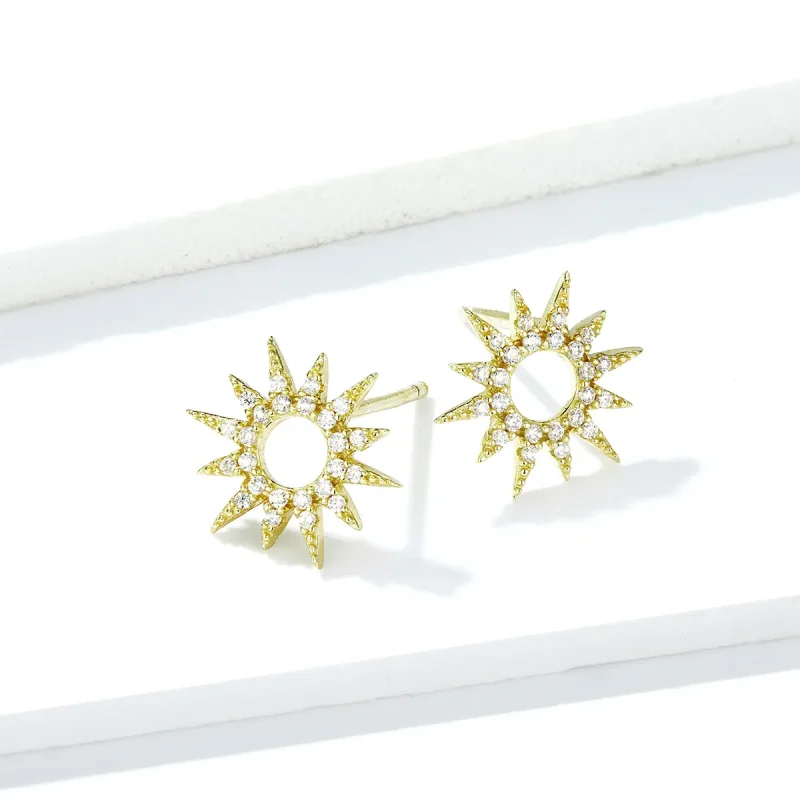 (image for) Pandora Style 18ct Gold Plated Sun Stud Earrings - BSE256 - View 3