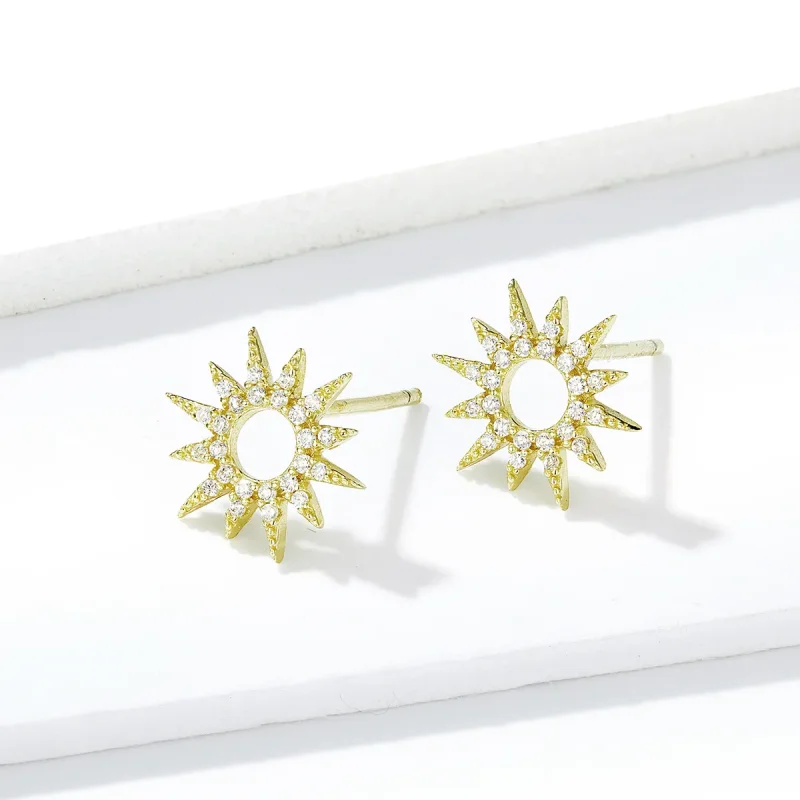 (image for) Pandora Style 18ct Gold Plated Sun Stud Earrings - BSE256 - View 4
