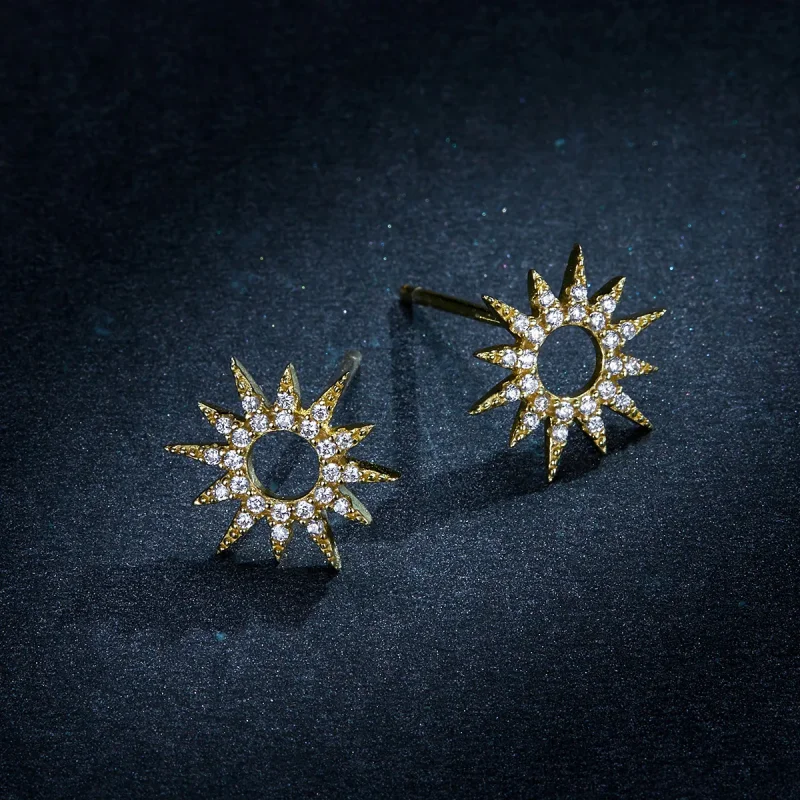 (image for) Pandora Style 18ct Gold Plated Sun Stud Earrings - BSE256 - View 9