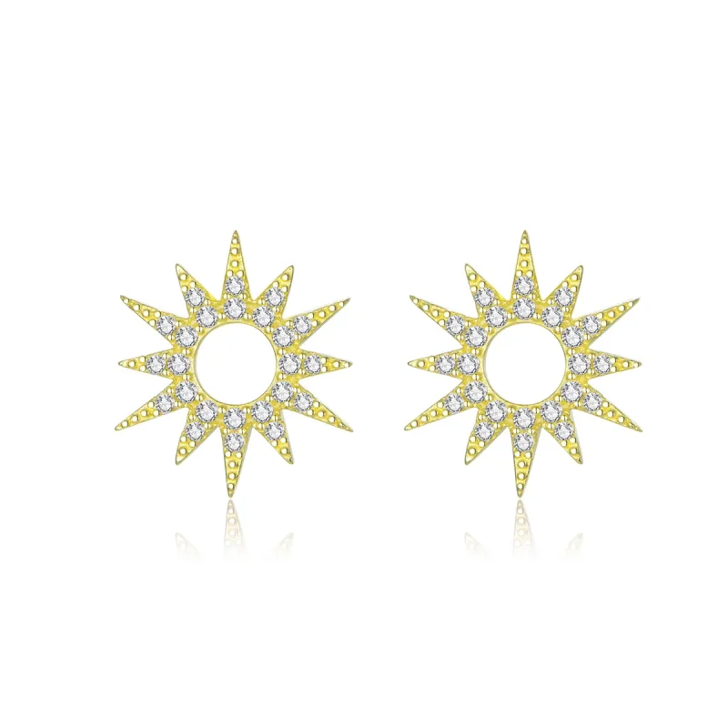 (image for) Pandora Style 18ct Gold Plated Sun Stud Earrings - BSE256