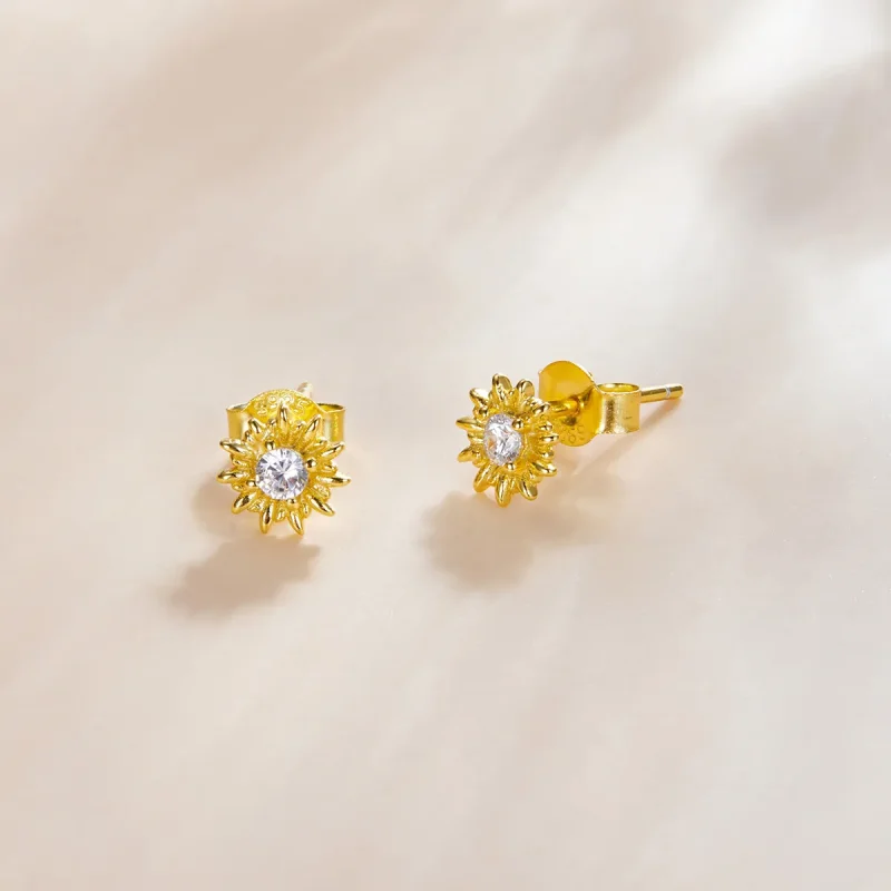 (image for) Pandora Style 18ct Gold Plated Sunflower Stud Earrings - SCE1057 - View 2