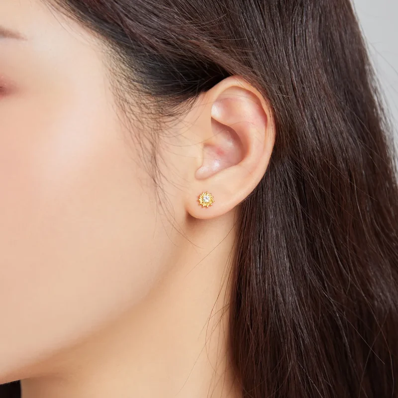 (image for) Pandora Style 18ct Gold Plated Sunflower Stud Earrings - SCE1057 - View 6