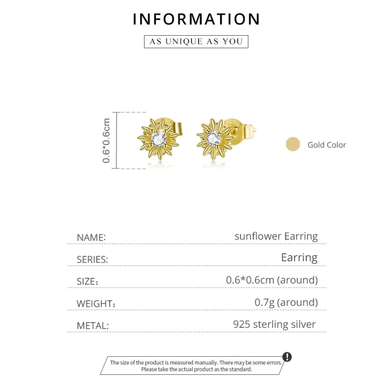 (image for) Pandora Style 18ct Gold Plated Sunflower Stud Earrings - SCE1057 - View 8