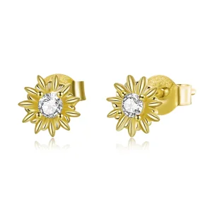 (image for) Pandora Style 18ct Gold Plated Sunflower Stud Earrings - SCE1057