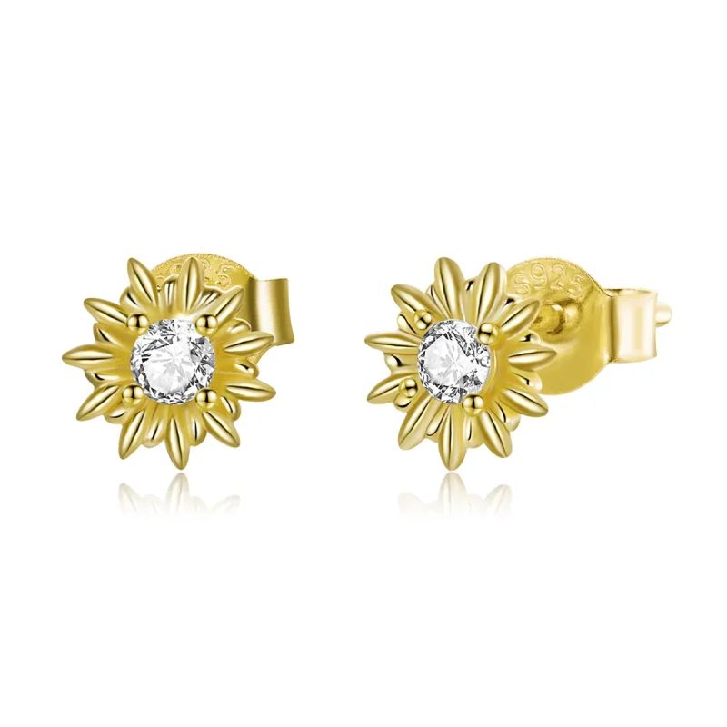 (image for) Pandora Style 18ct Gold Plated Sunflower Stud Earrings - SCE1057