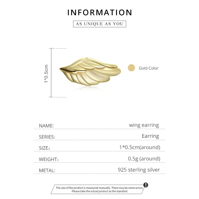 (image for) Pandora Style 18ct Gold Plated Wing Stud Earrings - SCE1092 - View 3