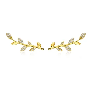 Pandora Style Gold-Plated Branch of Leaves Stud Earrings - SCE556 (image for) Pandora Style Gold-Plated Branch of Leaves Stud Earrings - SCE556
