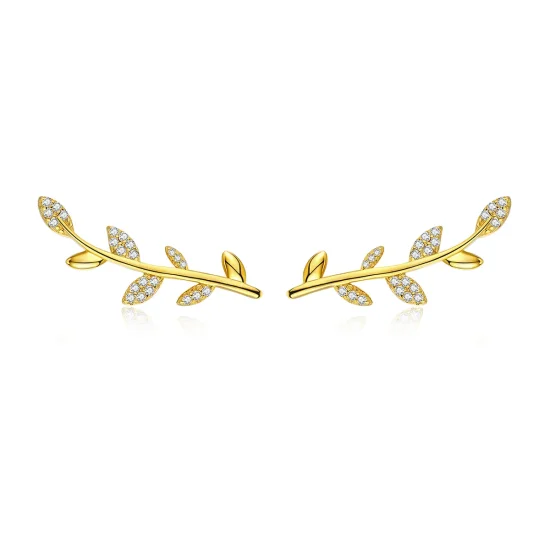 (image for) Pandora Style Gold-Plated Branch of Leaves Stud Earrings - SCE556