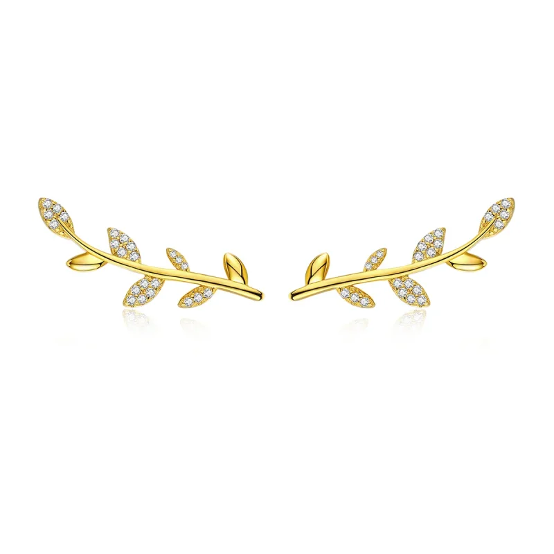 (image for) Pandora Style Gold-Plated Branch of Leaves Stud Earrings - SCE556