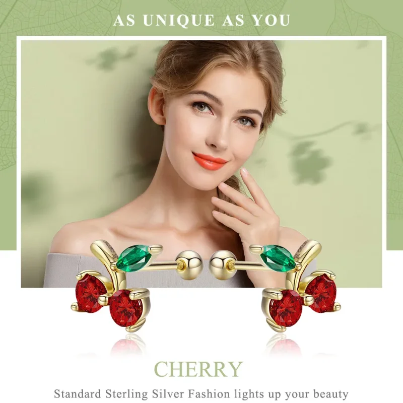 (image for) Pandora Style Gold-Plated Cherry Stud Earrings - SCE543 - View 2