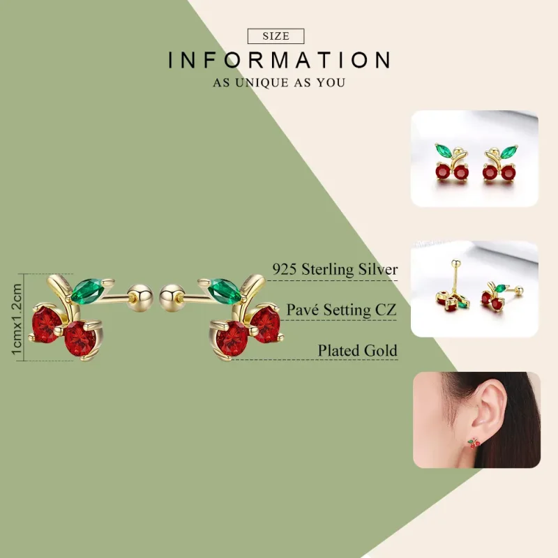(image for) Pandora Style Gold-Plated Cherry Stud Earrings - SCE543 - View 3