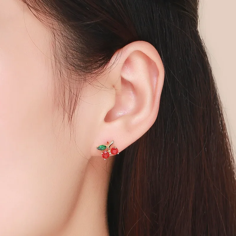 (image for) Pandora Style Gold-Plated Cherry Stud Earrings - SCE543 - View 4