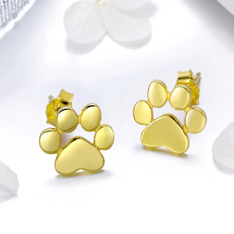 (image for) Pandora Style Gold-Plated Cute Paw Mark Stud Earrings - SCE407-4 - View 3