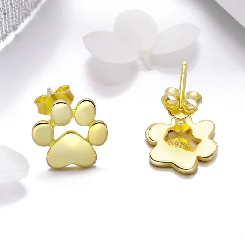 (image for) Pandora Style Gold-Plated Cute Paw Mark Stud Earrings - SCE407-4 - View 4