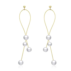 (image for) Pandora Style Gold-Plated Gentle Pearl Hanging Earrings - SCE615