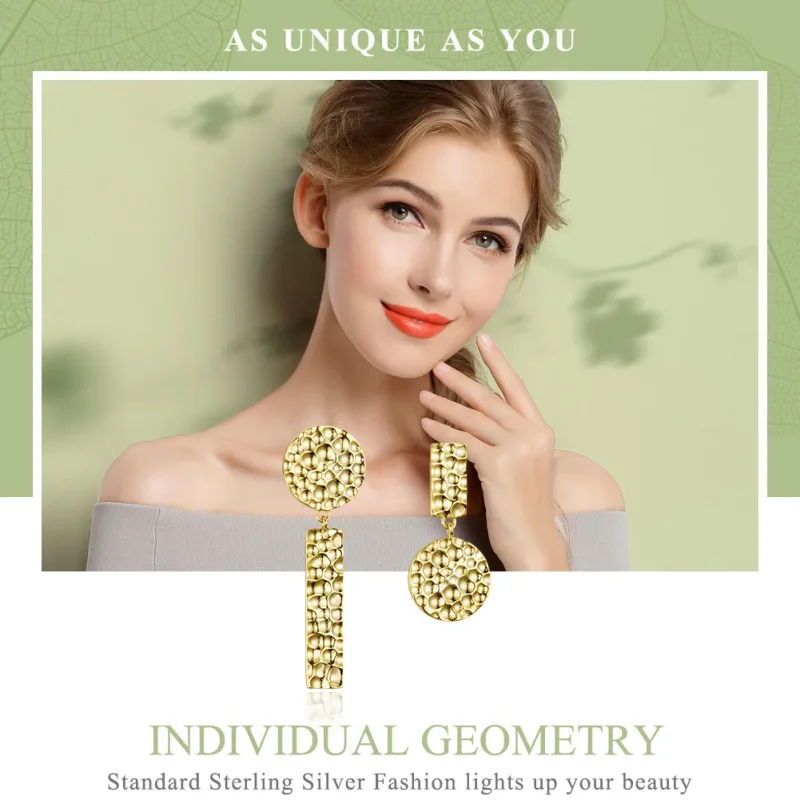 (image for) Pandora Style Gold-Plated Individual Geometry Hanging Earrings - SCE533 - View 2