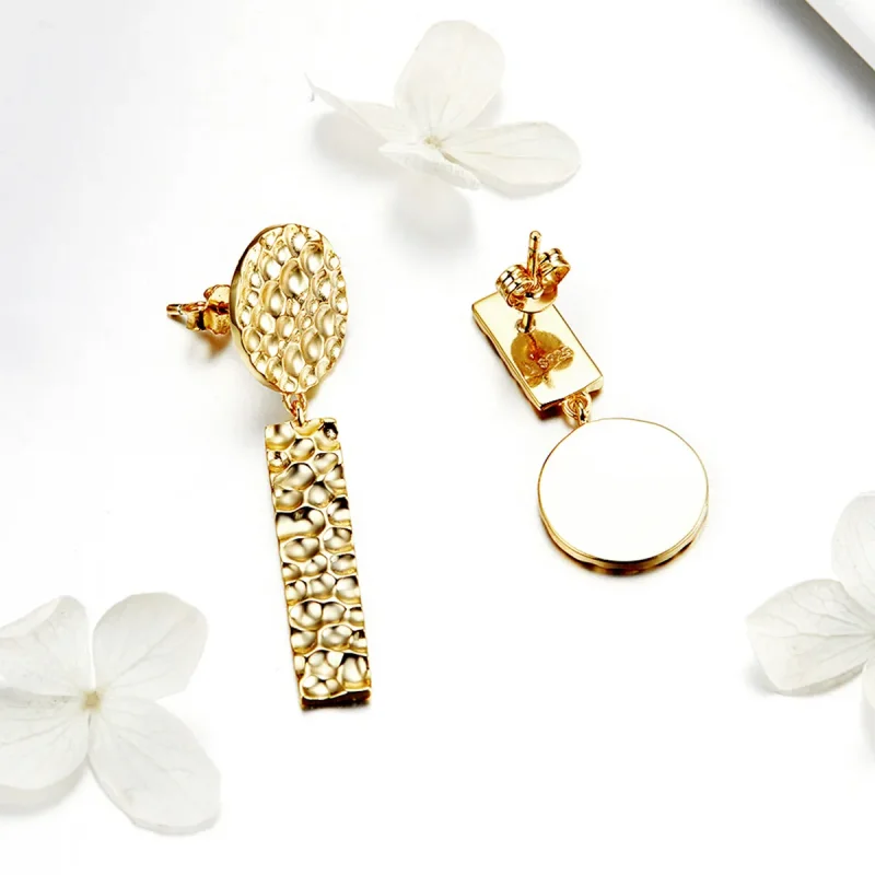 (image for) Pandora Style Gold-Plated Individual Geometry Hanging Earrings - SCE533 - View 3