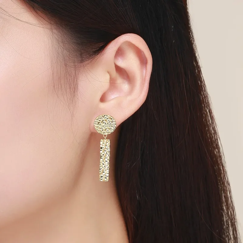 (image for) Pandora Style Gold-Plated Individual Geometry Hanging Earrings - SCE533 - View 4