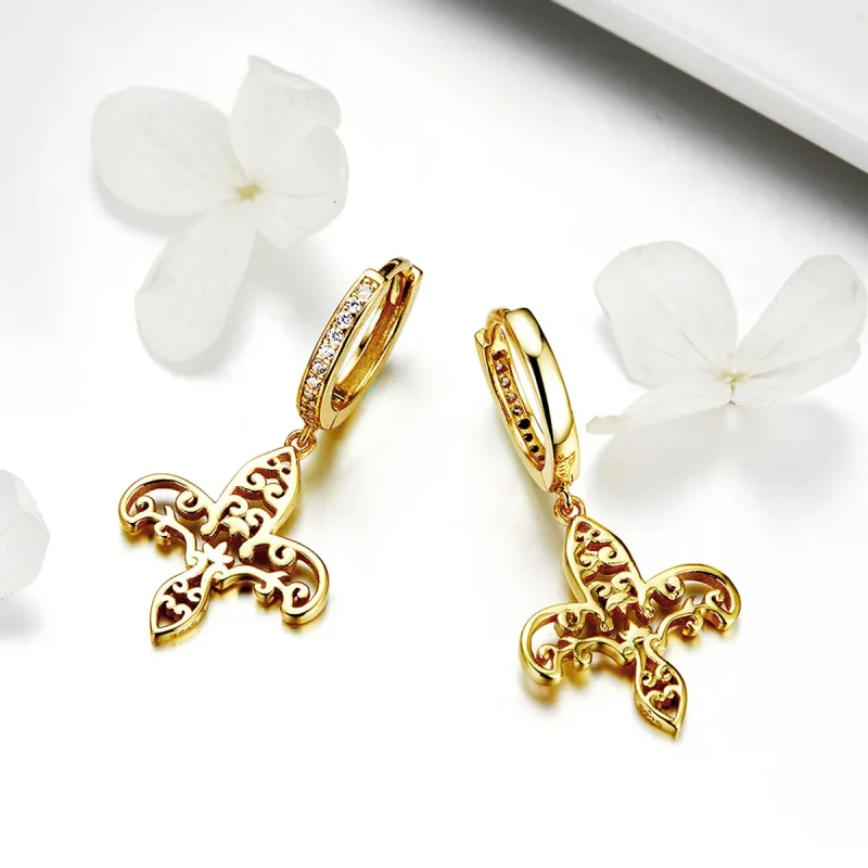 (image for) Pandora Style Gold-Plated Iris Hanging Earrings - SCE535 - View 3
