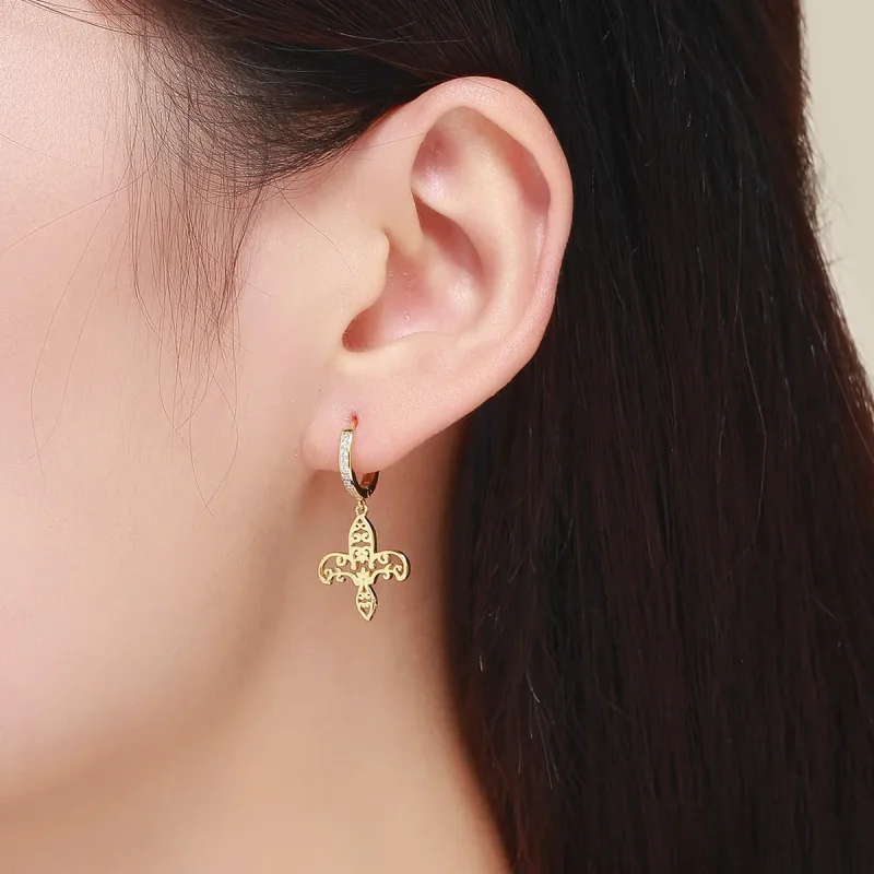 (image for) Pandora Style Gold-Plated Iris Hanging Earrings - SCE535 - View 4