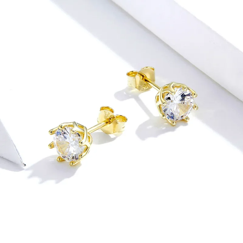 (image for) Pandora Style Gold-Plated Light Stud Earrings - SCE499-B - View 2