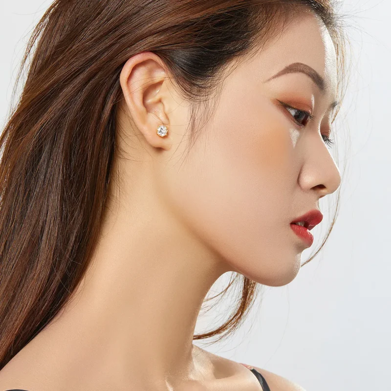 (image for) Pandora Style Gold-Plated Light Stud Earrings - SCE499-B - View 4