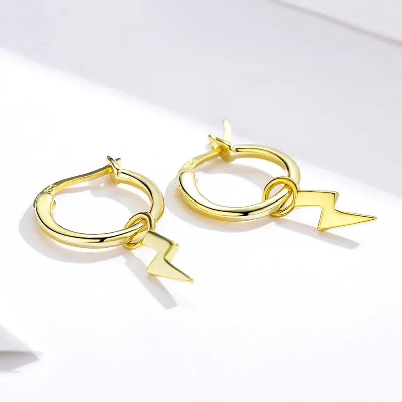 (image for) Pandora Style Gold-Plated Lighting Hoop Earrings - SCE621 - View 2