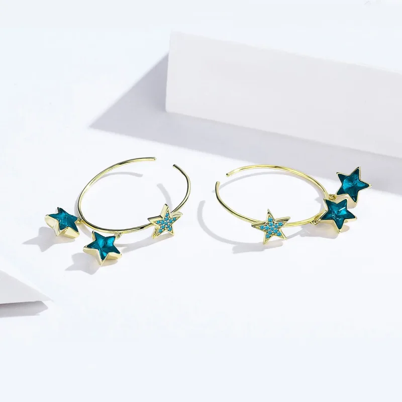 (image for) Pandora Style Gold-Plated Mystic Star Hanging Earrings - SCE689 - View 3