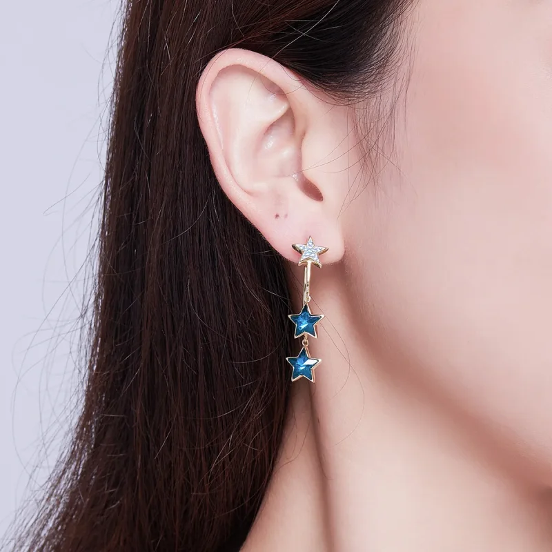 (image for) Pandora Style Gold-Plated Mystic Star Hanging Earrings - SCE689 - View 4