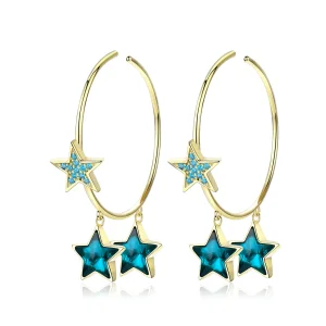 (image for) Pandora Style Gold-Plated Mystic Star Hanging Earrings - SCE689