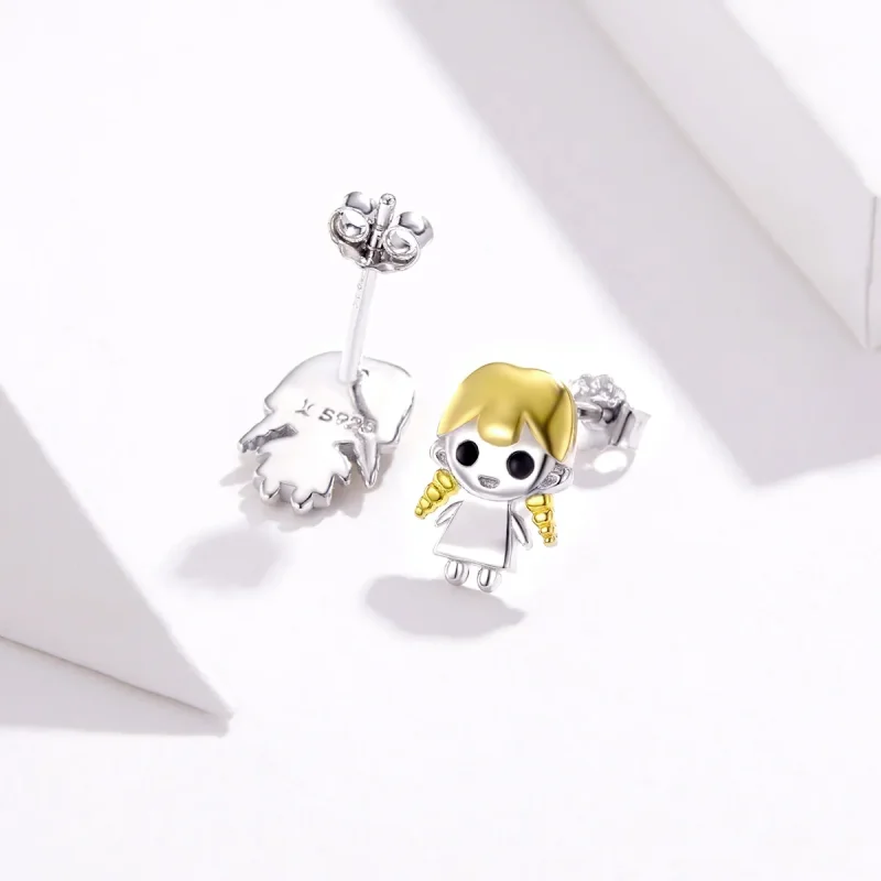 (image for) Pandora Style Gold-Plated Plait Girl Stud Earrings - SCE675 - View 3