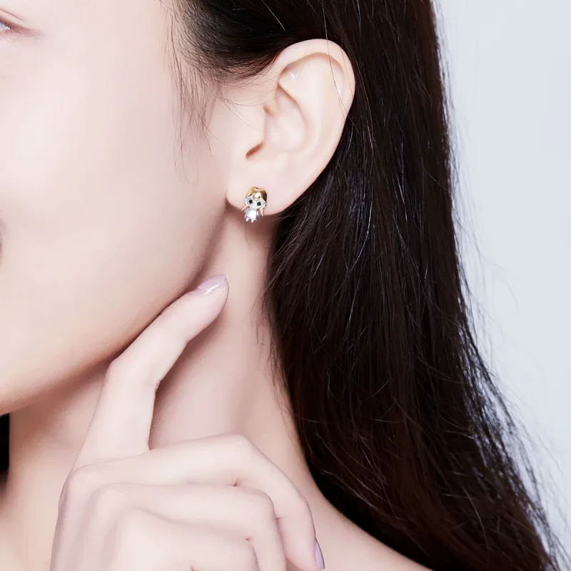 (image for) Pandora Style Gold-Plated Plait Girl Stud Earrings - SCE675 - View 4