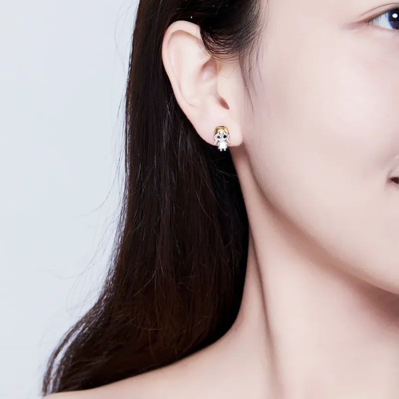 (image for) Pandora Style Gold-Plated Plait Girl Stud Earrings - SCE675 - View 5